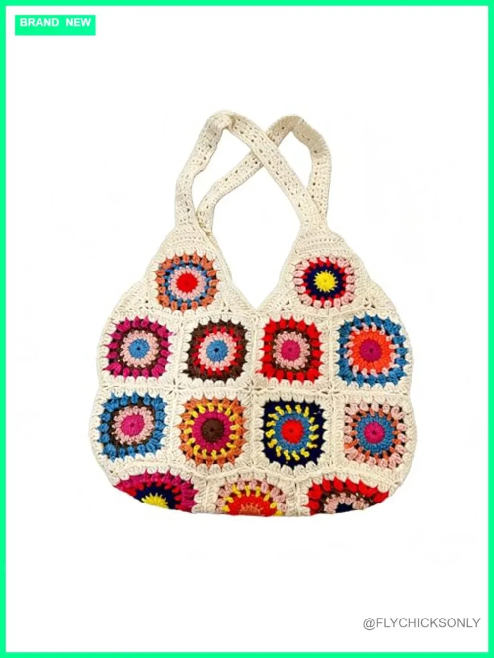 Handmade Crochet Granny Square Hobo Bag Boho Tote Large Cotton Market